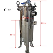 TECHTONGDA 1# Bag Industrial Filter 304 Stainless Steel 2" NPT In/Out 120 PSI