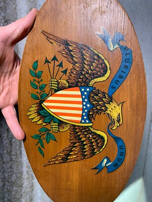 Antique Vintage Wood Wooden Plaque Picture Pluribus Unum Shield