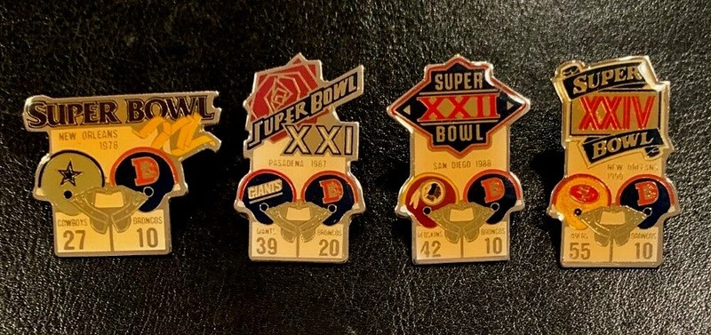 Denver Broncos Set of 1st 4 NFL Super Bowl Starline Collector Pins Vintage, Rare