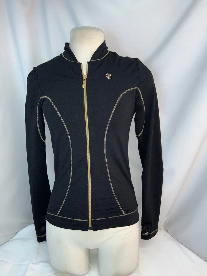 K-Swiss Tennis Yoga Jacket XS Women Black Nylon Poly Gold Zipper YGI L1-94 - Image 2 of 4
