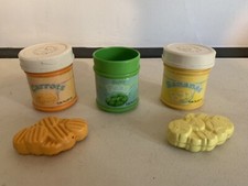 Vtg 1987 Fisher Price Fun With Food Play BABY FOOD Jars Bananas, Carrots, Peas