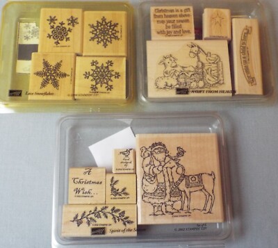 3 Stampin' Up! wood stamp sets Spirit Season Gift Heaven Lace Snowflakes holiday