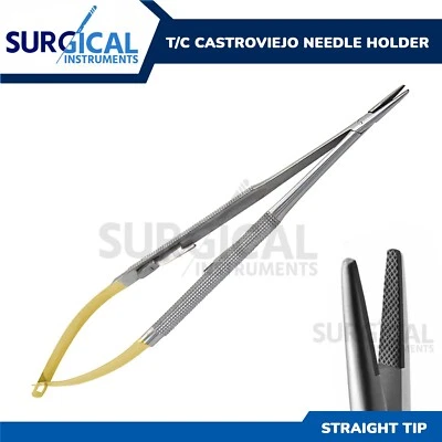 SURGINSTRUMENTS T/C Castroviejo Micro Needle Holder 5.5" Straight W/ Tungsten Carbide German Gr