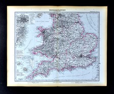 1892 Petermann Map England Wales London Liverpool Oxford Jersey Guernsey Stieler