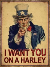 HARLEY DAVIDSON UNCLE SAM I WANT YOU HEAVY DUTY USA MADE METAL ADVERTISING SIGN