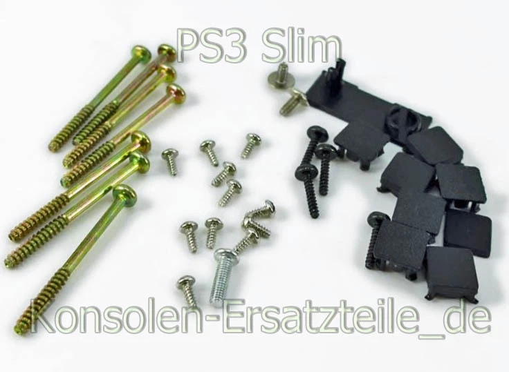 PS3 2000/3000 Slim Gehäuse Schrauben und Plastik Kappen Abdeckungen, Füße im Set