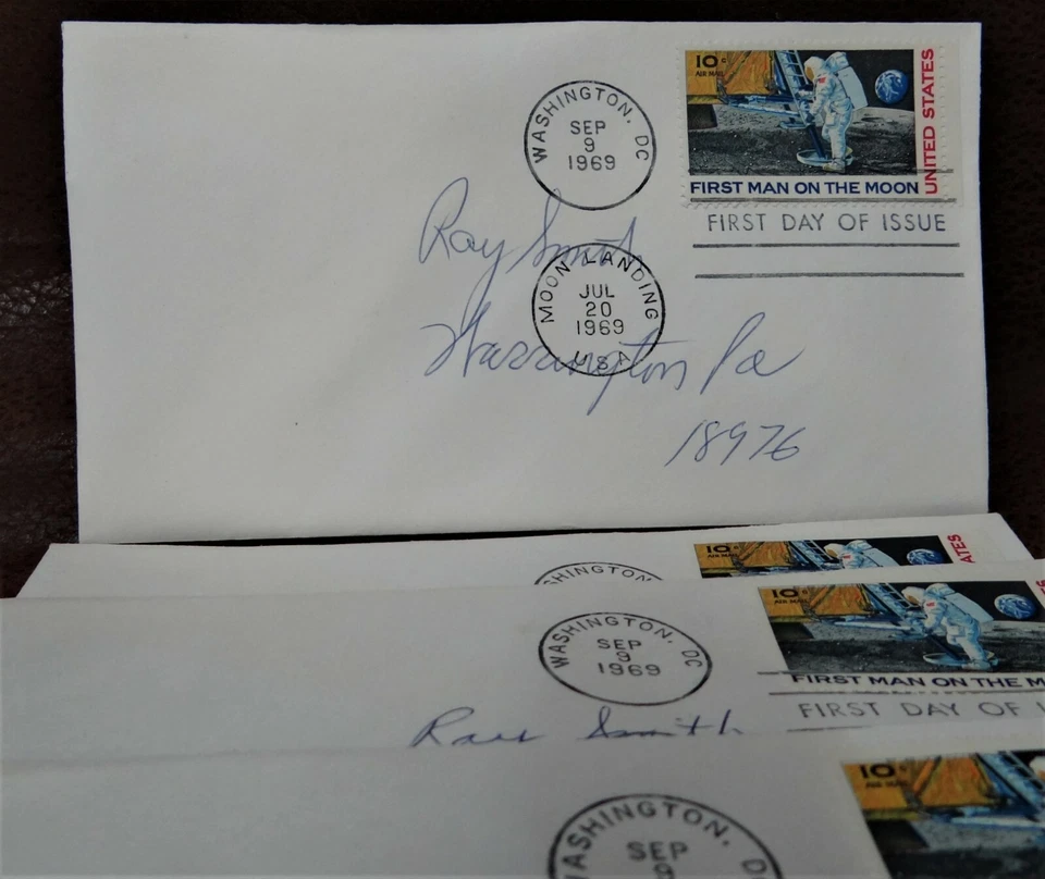 10 Identical FDC 1969 Moon Landing 10 Cent Air Envelopes, FDC, 3 1/2" x 8 1/2" - Image 2 of 4