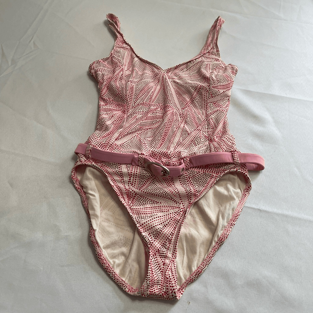Jantzen VTG White Pink Red One Piece Bathing Suit Swimsuit Size 10