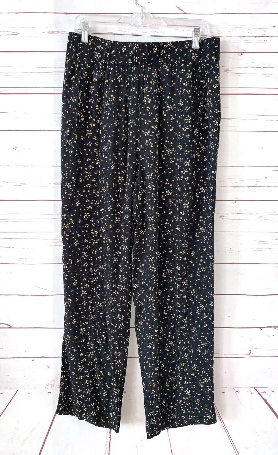 GANNI Size 44 Floral Black Yellow Casual Pants Pu… - image 1