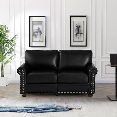 Faux Leather 3-Seat Couch with Hidden Storage Under Seat Black