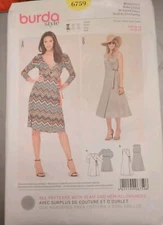 Burda 6759 Wrap Dress with V Neck Midi Misses Size 10 20 Sewing Pattern