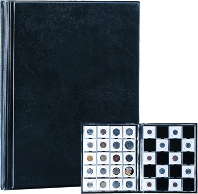 Münzaufbewahrungsalbum 200 Fächer 2x2'' Münzeinleger Kunstleder robust UK