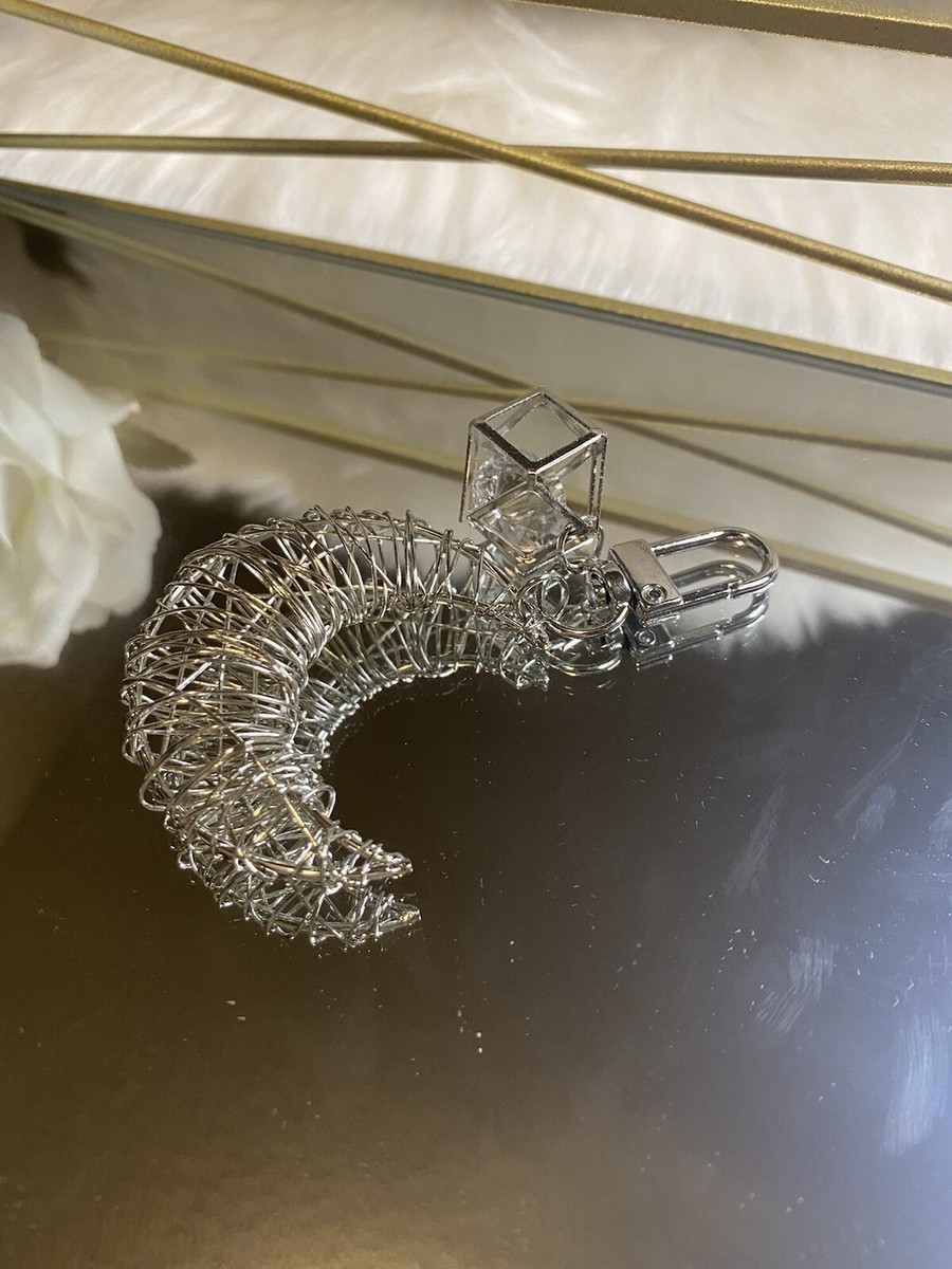 Moon Bag Charm Keychain Key Ring Car Charm And Faux Diamond Silver