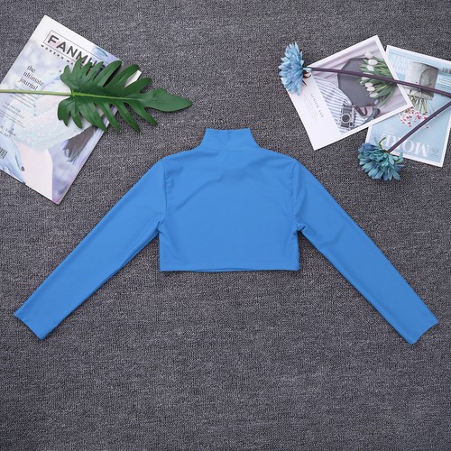 Girls Stretch Long Sleeve Crop Top Dance Gymnastics Turtleneck Blouse Shirt Tops - Picture 33 of 59