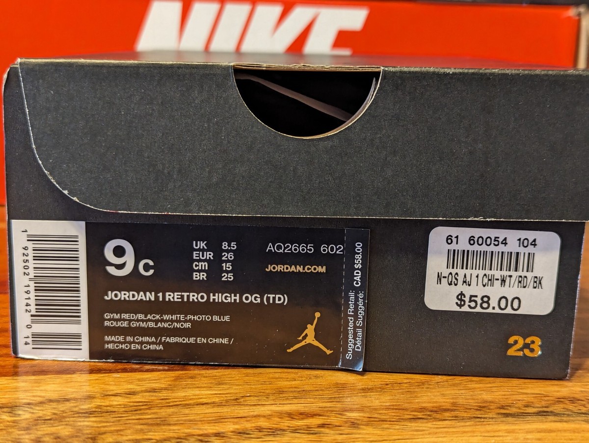 Nike Air Jordan 1 Retro High TD 'Origin Story' Spiderman Size 9C