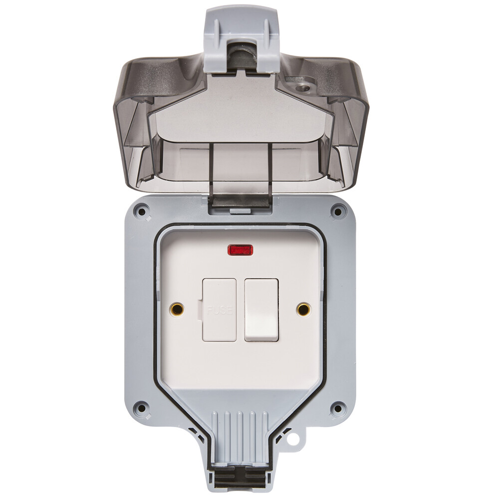 Litecraft Outdoor Switched Fused Spur 1 Gang With Red Neon Indicator - Grey