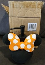 NWT Disney Minnie Mouse Black Soap Dispenser 6in Orange White Polka Dot Bow Pump