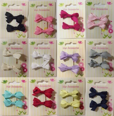 2 Mini Pair Hair Clip Grosgrain Ribbon Bow Baby Girl Toddler Slides Pin Gift New