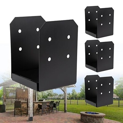 8x8 Post Base Bracket for Pergola Black Powder Coated Steel w/ 1'' Standoff 4 PCS