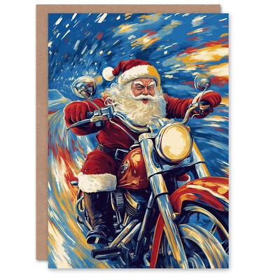 ARTERY8 Biker Santa Claus on Motorcycle Bold Christmas Fun Gift Festive Xmas Card