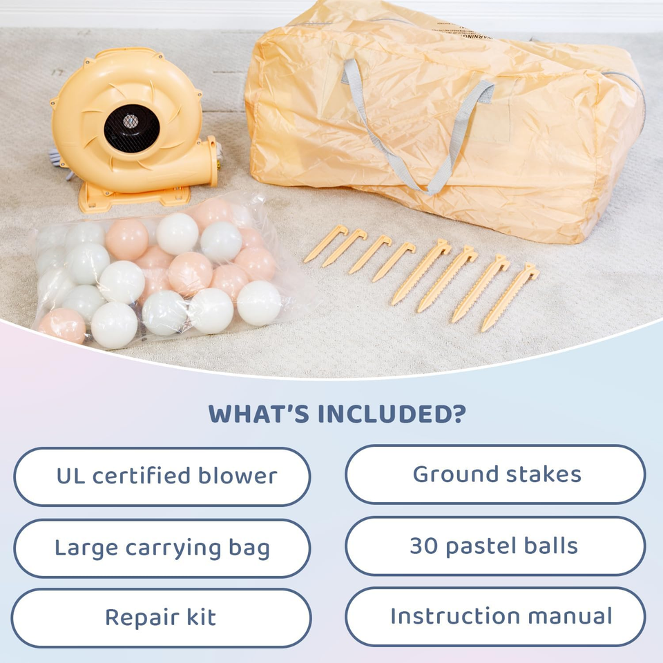 Bounceland Mini Bouncer Cotton Candy with Ball Pit, 6Ft L X 6Ft W X 4