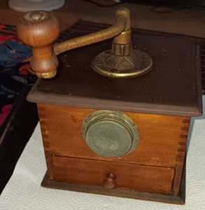 Rare 1900s Patent Coffee Mill Lap Grinder Kitchen Front Loaded Works Original