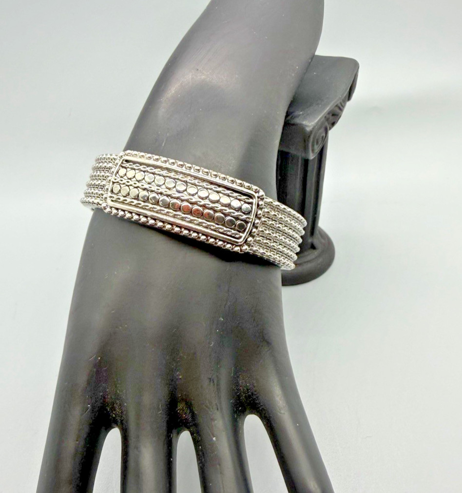 Silver Tone Multi Row Beaded Dimensional Clamper … - image 1