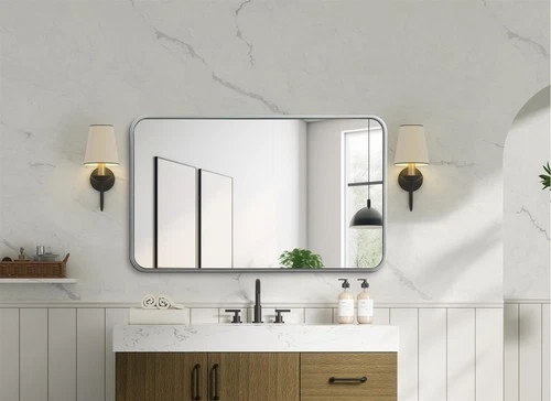 Elegant Decor Contour Metal Rectangle Mirror 22X36" Silver - Picture 6 of 11