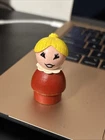 Vintage Wooden Fisher Price Little People Toy Girl Blonde Hair Red Outfit