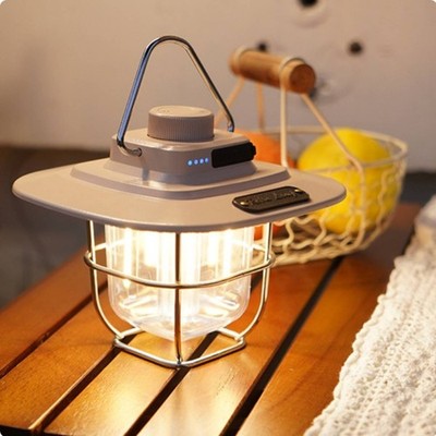 Retro LED Campinglaterne wiederaufladbar tragbare Sturmlaterne stufenlos
