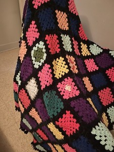 Handmade Crochet Granny Square Sofa Throw Blanket Multicolor Bohemian Throw