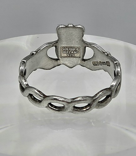 Vtg 925 Sterling Silver Claddagh Ring Signed Solvar Ireland SD Sz 6.75 Sz 7 - Picture 7 of 11
