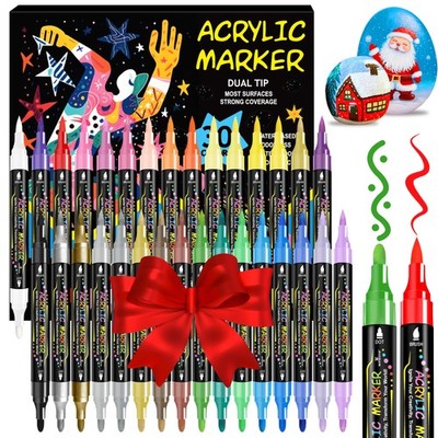 30 Colors Dual Tip Acrylic Paint Markers Pens- Premium Acrylic Paint Markers,...