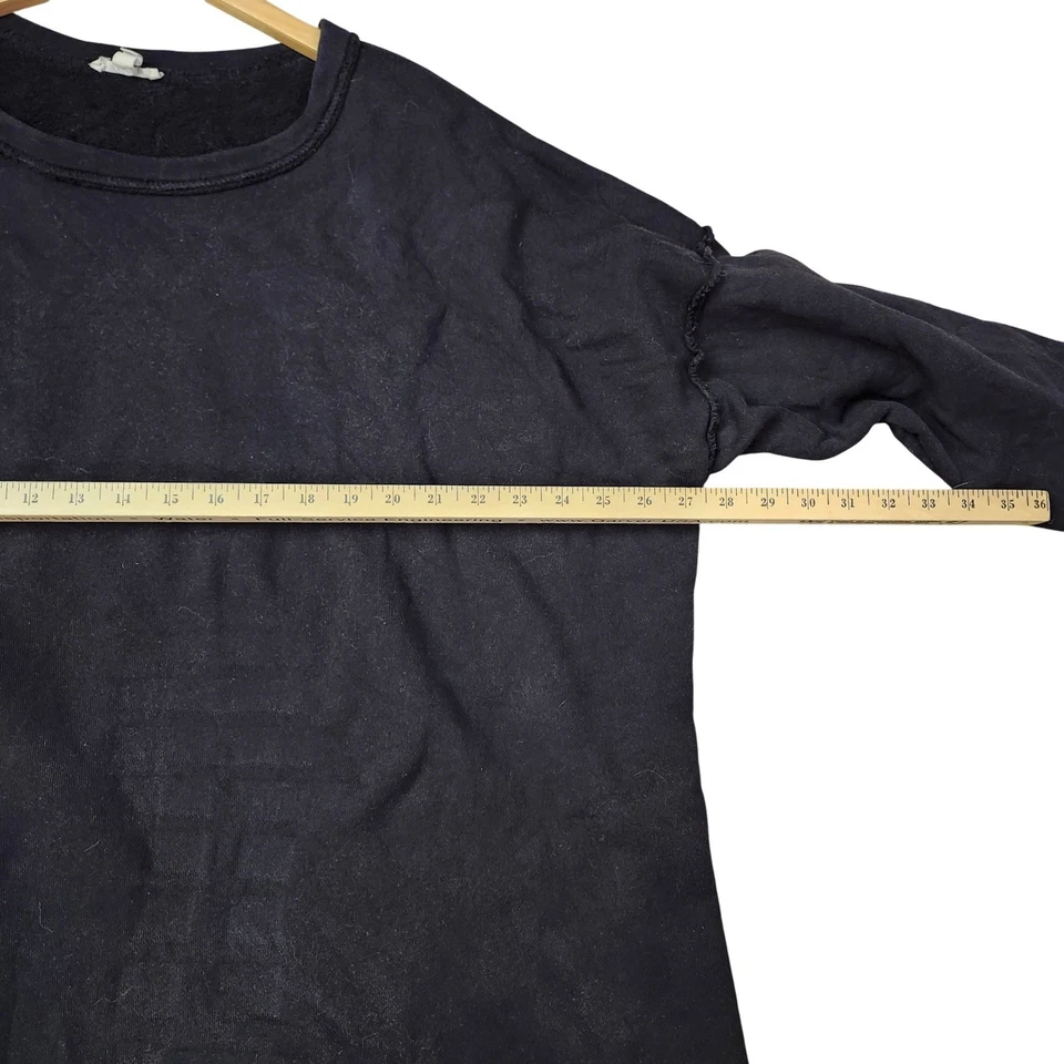 Sudadera Top Eileen Fisher Negra Dobladillo Crudo Envejecido Cuello Redondo Manga Larga XL TG Foto 3 de 4