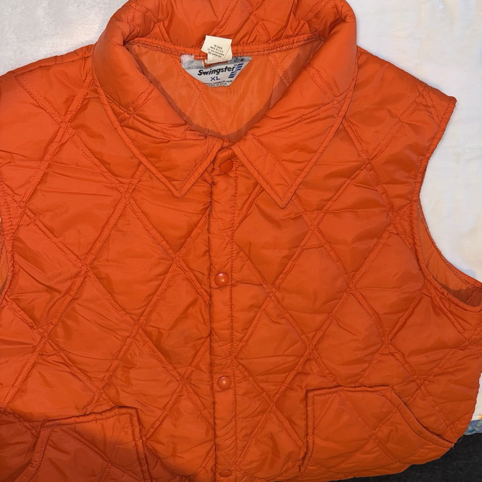 👀 VTG Swingster Puffer Vest Men's Small Orange Snap Button