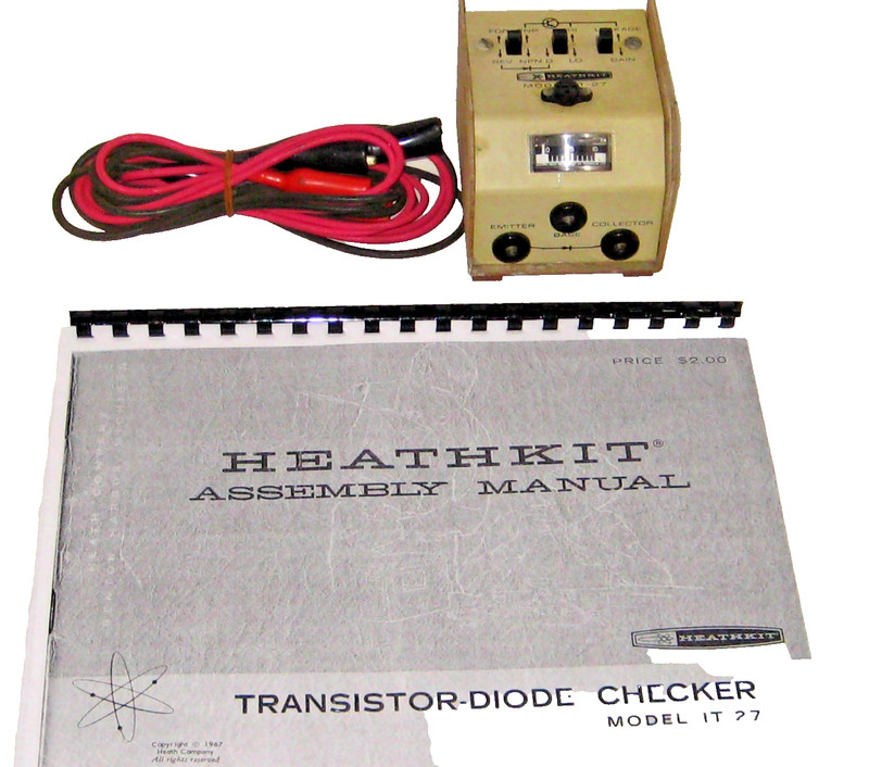 Heathkit IT-27 Transistor and Diode Tester w/ 3 test leads, Operation manual.