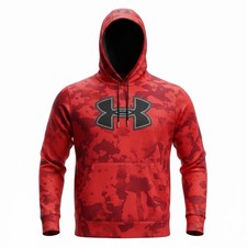 Under Armour Storm Camouflage Hoodie Mens SMALL Red Pullover Sweatshirt Loose