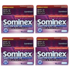 4 Pack Sominex Nighttime Sleep-Aid Maximum Strength Formula 16 Caplets Each