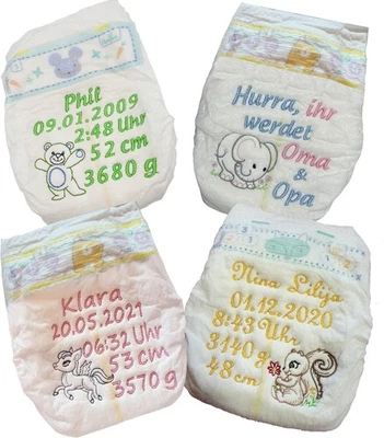 FUERSBABY Bestickte Windel personalisiert Baby Geschenk Oma Opa Geburt Taufe Babyparty