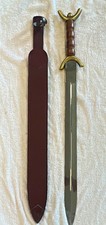 Dirk Dagger Double Edge Blade Wood Handle w/ Brown Sheath Gold Guard/Pommel