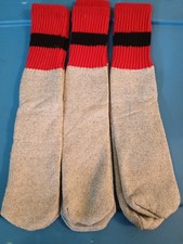 Vintage 90s Tube Socks Gray With Red/Black Banding 16-17" NOS 3 Pairs 