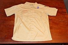 Boy Scouts of America BSA Men's Shirt Tan Large Glued Patches Short Sleeve