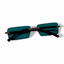Vintage 90s Gold Rimless Sunglasses with Green Lenses Made In France