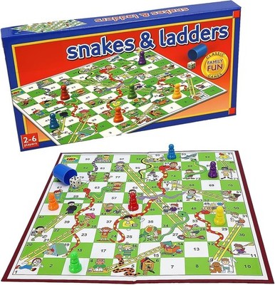 Traditionelle Schlangen & Leitern - kompaktes Brettspiel mit Anleitung für Familien