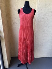 Eileen Fisher Crushed Silk Tiered Dress Sz XXS Flame Scoop Neck Full Length NWT