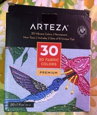 30 Pc Set Arteza 3D Fabric Paint Vibrant Colors Pens Markers Permanent Crafts