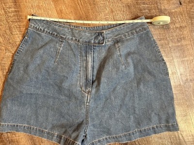 MABLE Women s Medium Denim Trouser Style Shorts High Rise Pleated