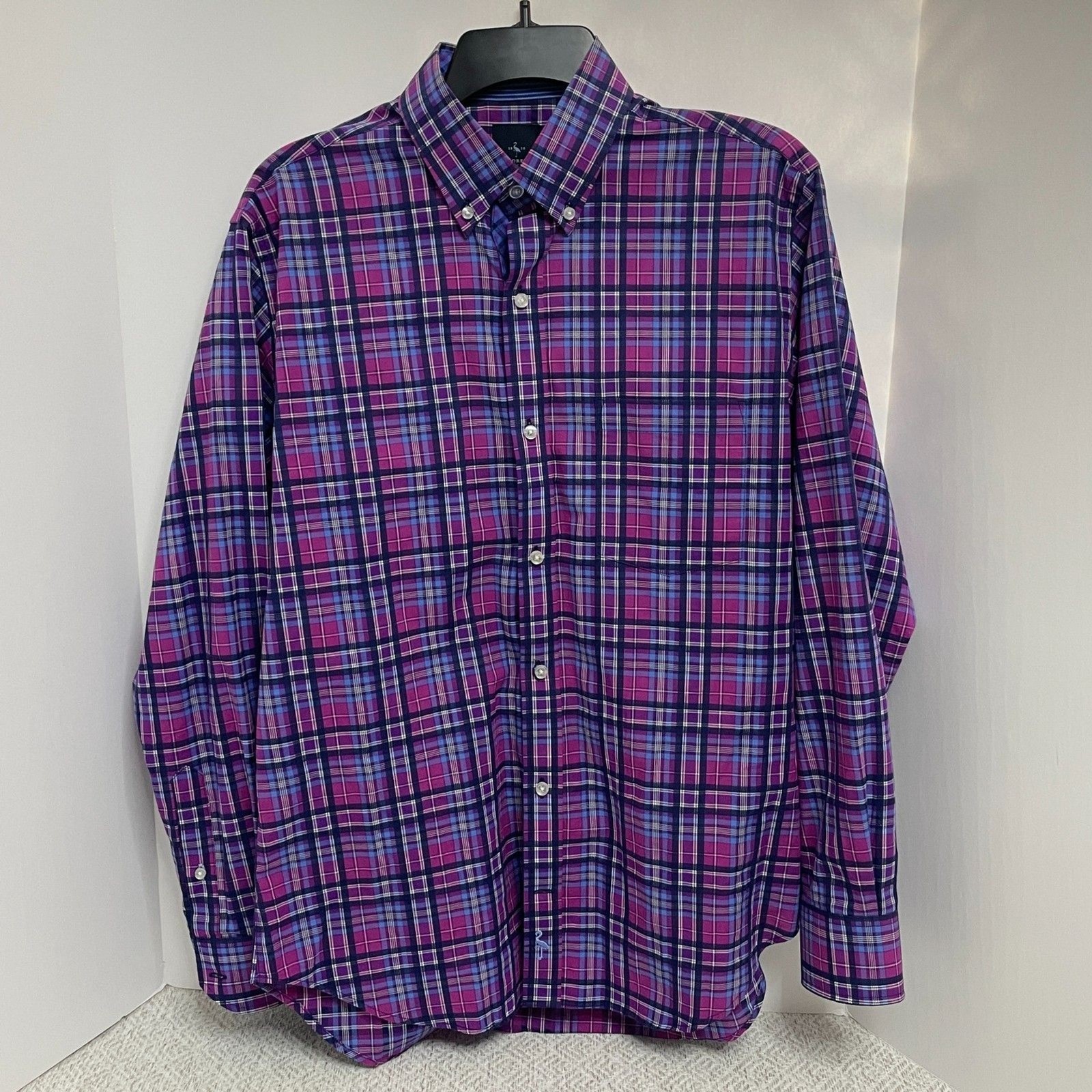 Tailorbyrd Collection Mens M Long Sleeve Button Down Shirt Purple Plaid