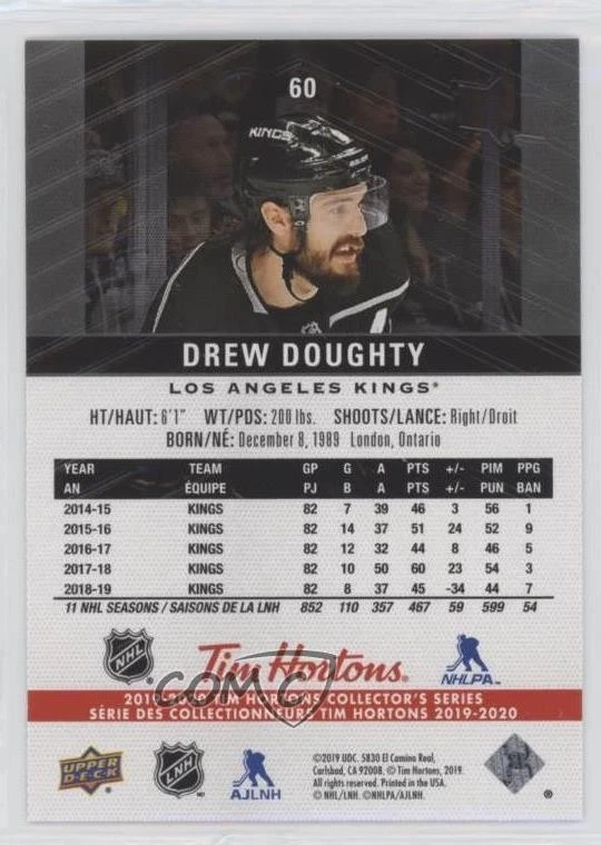 2019 Upper Deck Tim Hortons Collector's Series Premium Program Drew Doughty #60 - Image 2 of 2
