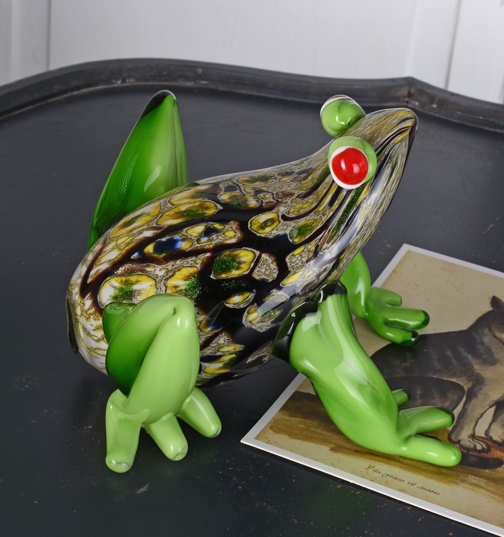 Figurine Grenouille En Verre – Style Murano – Roi Grenouille – Multicolore